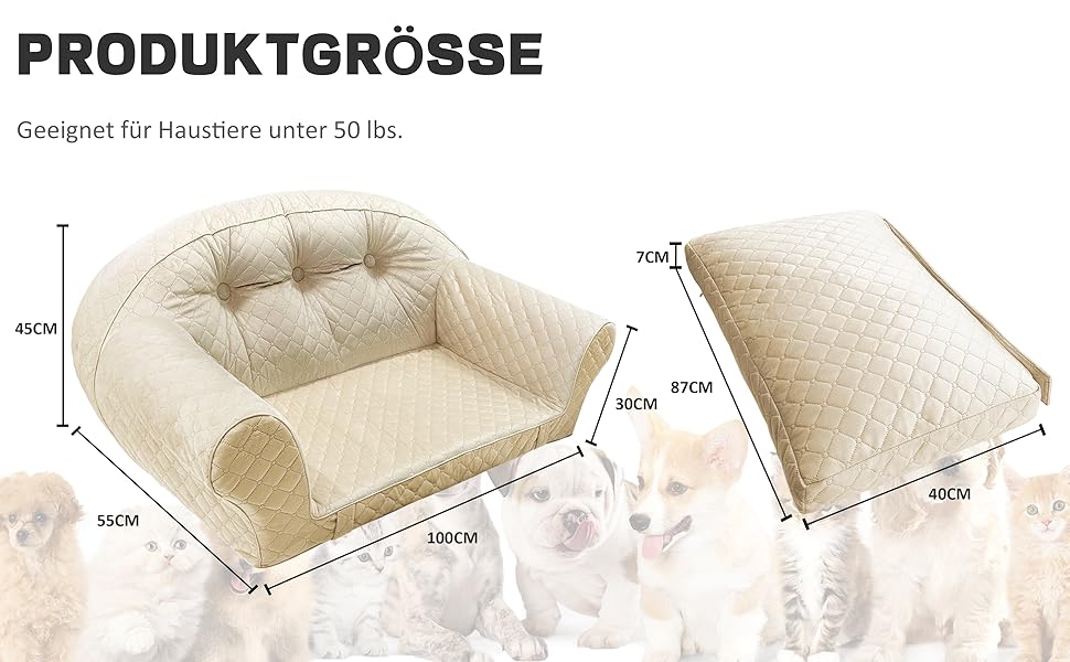 Софа для собак, розкішна лежанка для домашніх тварин знімним чохлом, м'яка та зручна підстилка для собак та котів середніх та маленьких порід