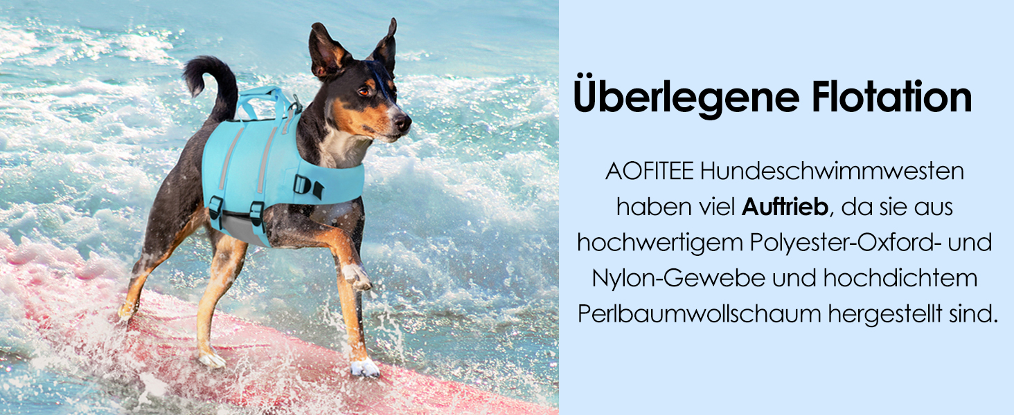 Спасальний жилет для собак AOFITEE XXL, великий розмір, з ручкою, світловідбиваючий, високоплавучий, для великих собак, блакитний