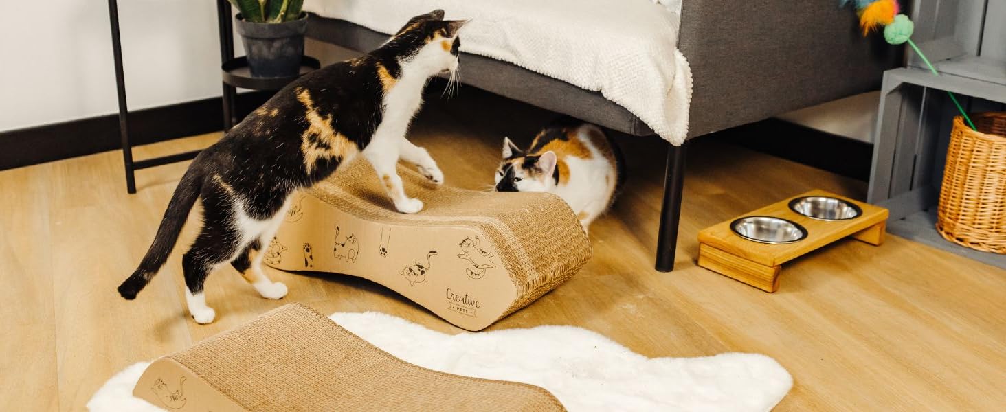 Котяче дряпальний борд | Дряпка з гофрокартону | Натуральні дряпальні дошки для котів | Міцні дряпальні меблі для котів | 2в1 котячий будиночок + дряпальний борд | Якісний картон | Великий розмір (57 x 21 x 20 см)