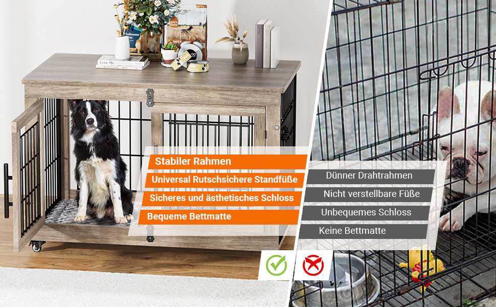 Кіяпал Будка для собак у дім з подушкою, сучасна будка для собак середніх та великих порід до 32 кг, 98x64x68 см, сіра