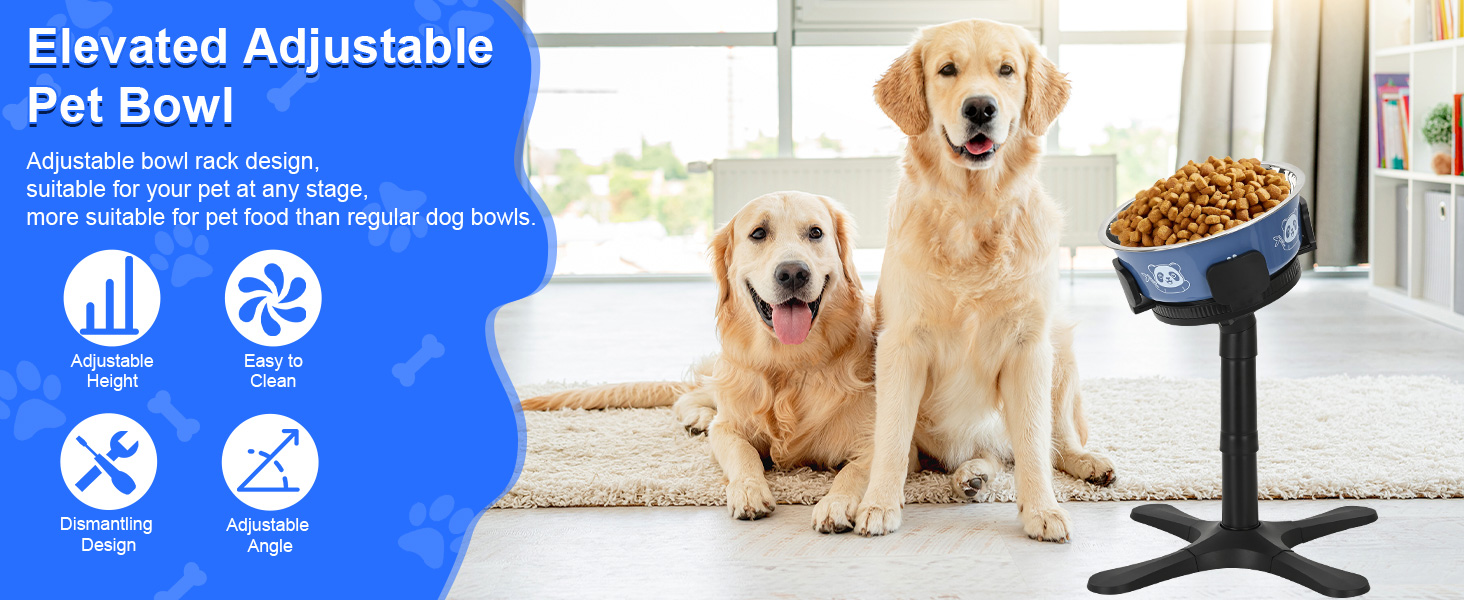 Підвищений годівниця для собак на підставці з нержавіючої сталі, 3 регульовані висоти, годівниця з ABS-пластику для маленьких/середніх/великих собак, неслизька (чорний-L) Для середніх та великих собак