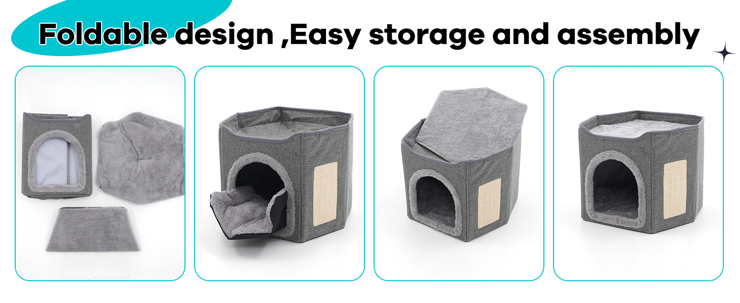 Кіт Будинок для котів у приміщенні, велика кімната для котів з когтеточкою, 2-ярусне ліжко для котів, будинок-печера для маленьких та середніх тварин, сірий