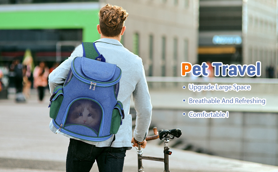 PETCUTE Рюкзак-переноска для собак і котів, дихаючий, знімний килимок, безпечна повідка, для подорожей, походів, кемпінгу, до 6 кг, блакитний + рожевий