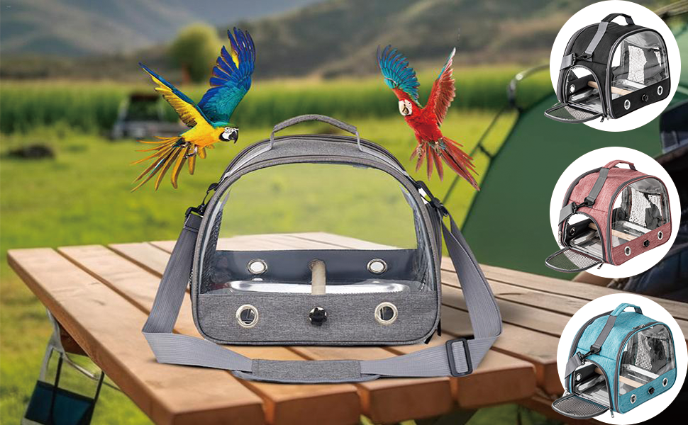 Транспортна сумка для папуг, переносна сумка для птахів з підставкою та підносом з нержавіючої сталі, легкий рюкзак для папуги, складана переносна коробка для птахів, переносна сумка для маленьких птахів, для папуг (сіра)