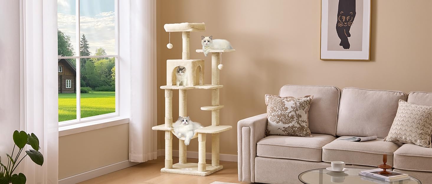 Кігтеточка для котів MSmask велика, багатоярусна з платформами, гамаком та сизалевими стовпчиками (сірий)