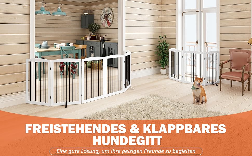 Гілка для собак HOLTICO без свердління, металево-дерев'яне, відбійник для собак, перегородка для собак, захист від сходів, відбійник для дверей, білий, 3 панелі