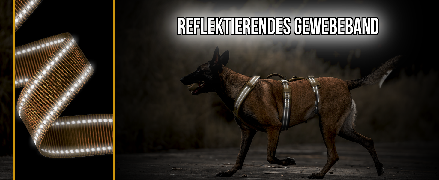 OneTigris HOUNDLOCK Тактичне шлейка для собак, надійна, регульована, з м'якою підкладкою, з ручкою, 2D-кільцями та світловідбиваючими елементами (M, L:27-41кг, обхват шиї 45-63см, обхват грудей 68-91см), Колір: Коричневий