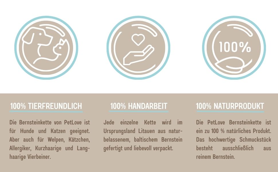Намисто з бурштину для собак PetLove • 100% балтійський бурштин • Обов'язкове для собак та котів • Довжина: 50-55 см
