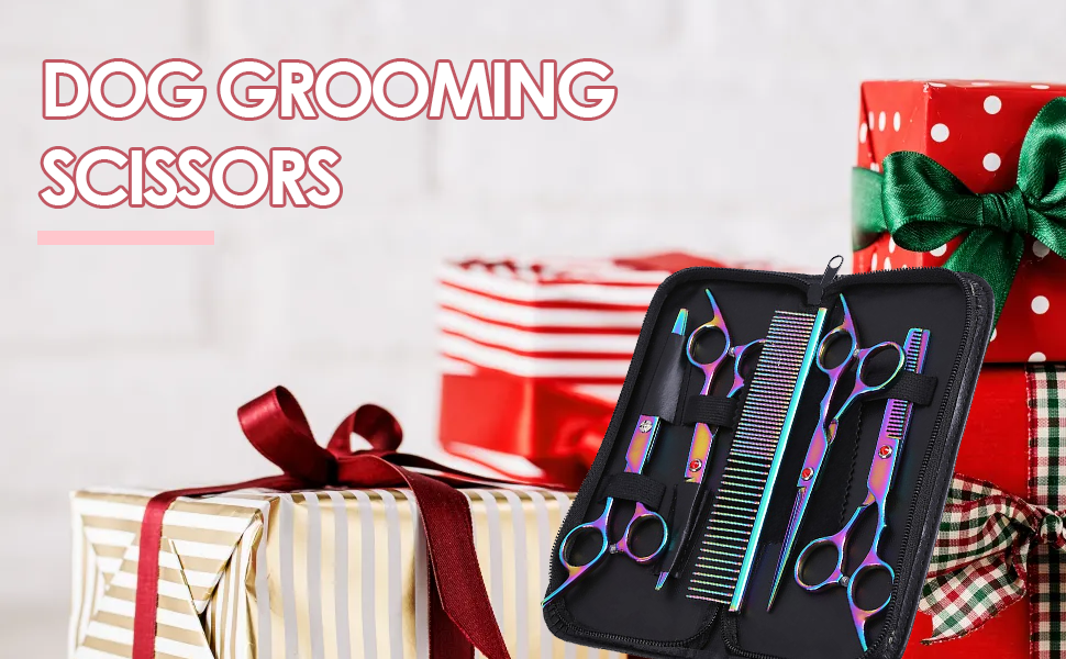 Набір ножиць для грумінгу собак та котів 6 шт. з нержавіючої сталі, кольорові, для догляду та видалення шерсті