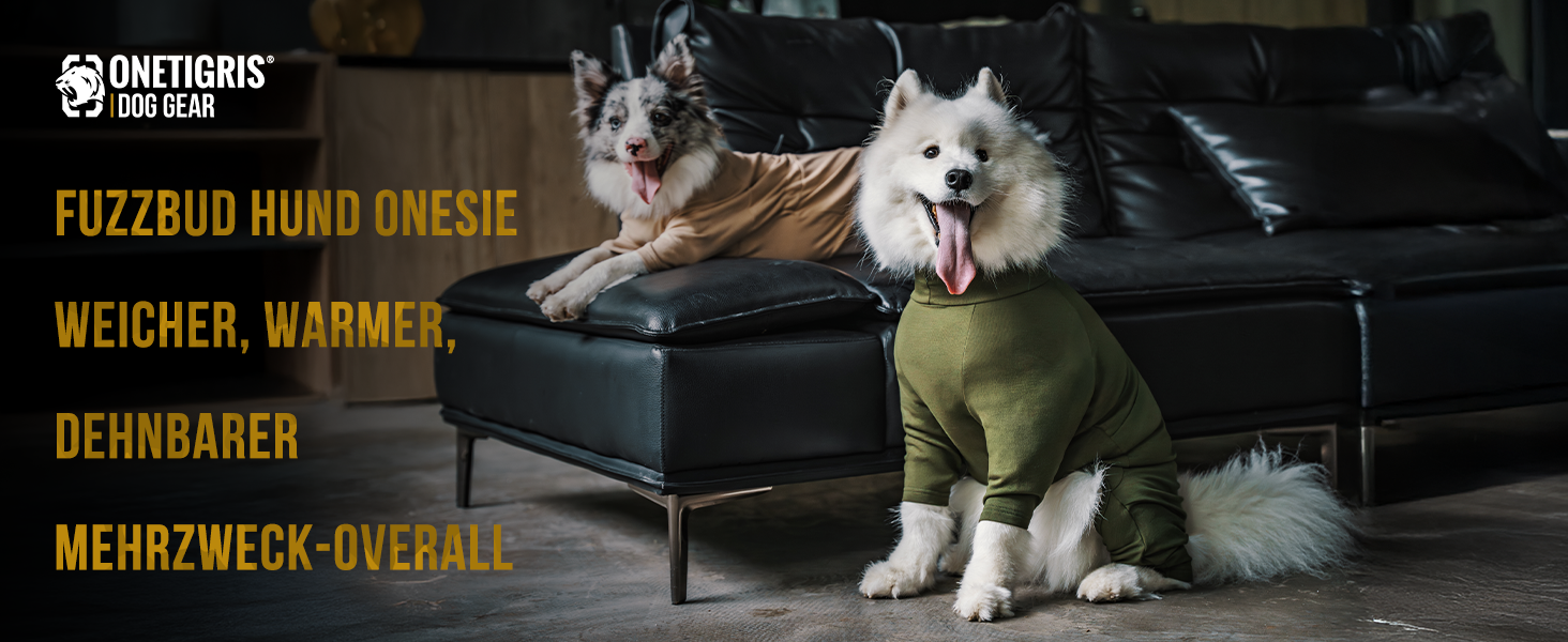 Комбінезон для собак OneTigris FUZZBUD, зелений, L: теплий, еластичний, для собак середніх та великих порід, захист від випадання шерсті, алергії, витікання, ран