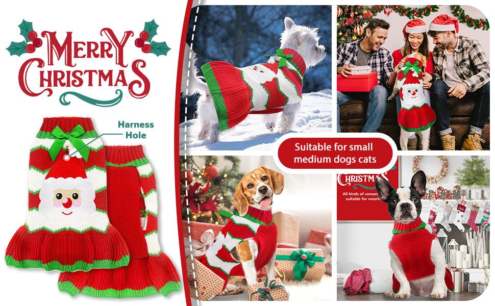 Світер для собак на Новий Рік з отвором для шлейки, в клітинку, з оленем, одяг для собак, пуловер для маленьких, середніх та великих собак, котів, теплий осінньо-зимовий, для цуценят, одяг для собак, жилет (XL, Червоний Санта)