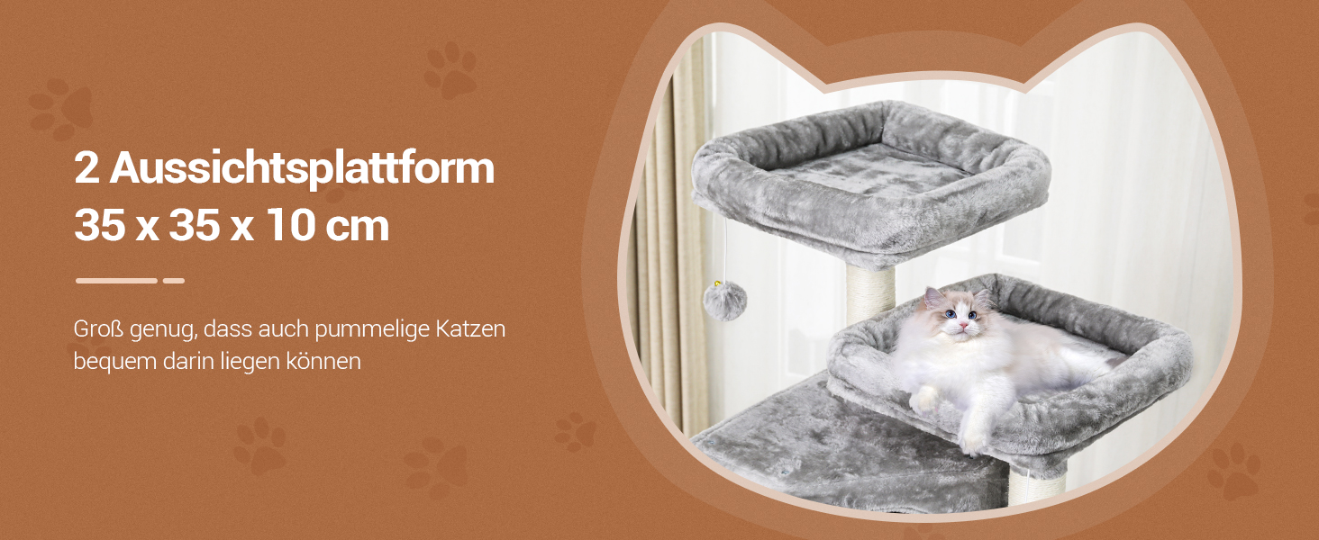 MSmask Котячий будиночок-кігтеточка великий, 180 см, з сизалевих стовпів, 2 платформи, 2 будиночки, кошик, гамак, стабільний, багатоповерховий, сірий