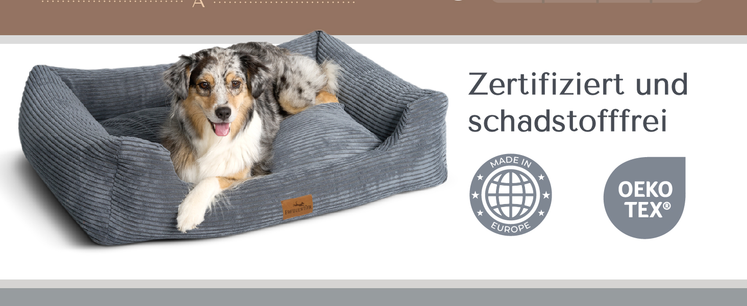 Ортопедичне собаче ліжко Freudentier з корду - миється - знімний лежачий килимок - сертифікат Oeko® TEX - ручної роботи в Європі - для собак маленьких, середніх та великих порід (темно-сірий, L) - 100x70 см