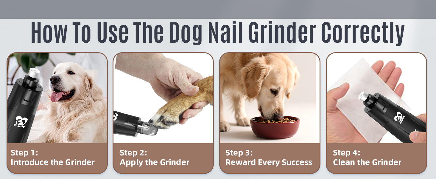 Електричний шліфувальник кігтів для собак та котів Casfuy Neue - тиха робота, 7 годин роботи, 2 LED, для собак великих, середніх та малих порід, чорний