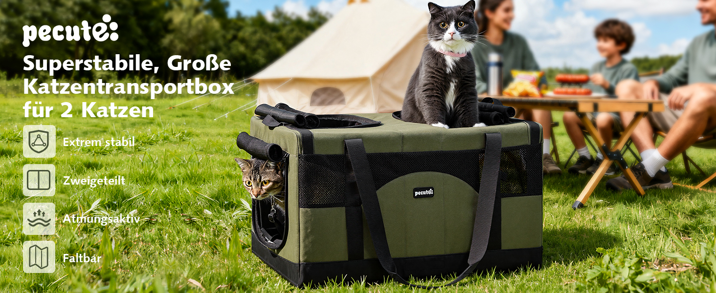 Транспортна переноска для котів Pecute – переноска-сумка для 2 котів, сіра, складана