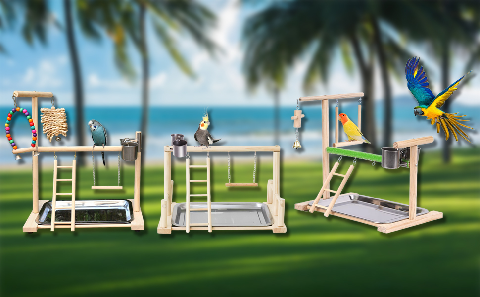 Ігровий комплекс Vogel Spielplatz для хвилястих попугаїв, з нержавіючою чашкою-годівницею, драбиною та підсідалом