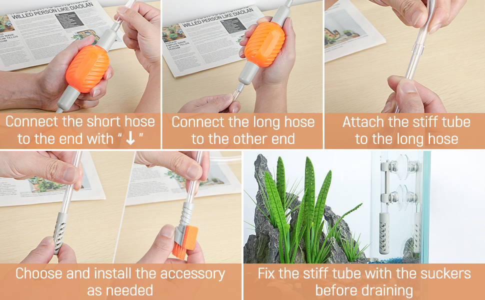 Набір для чищення акваріума Pawfly: сифон, пилосос, шланг 1,8 м, інструмент для очищення ґрунту