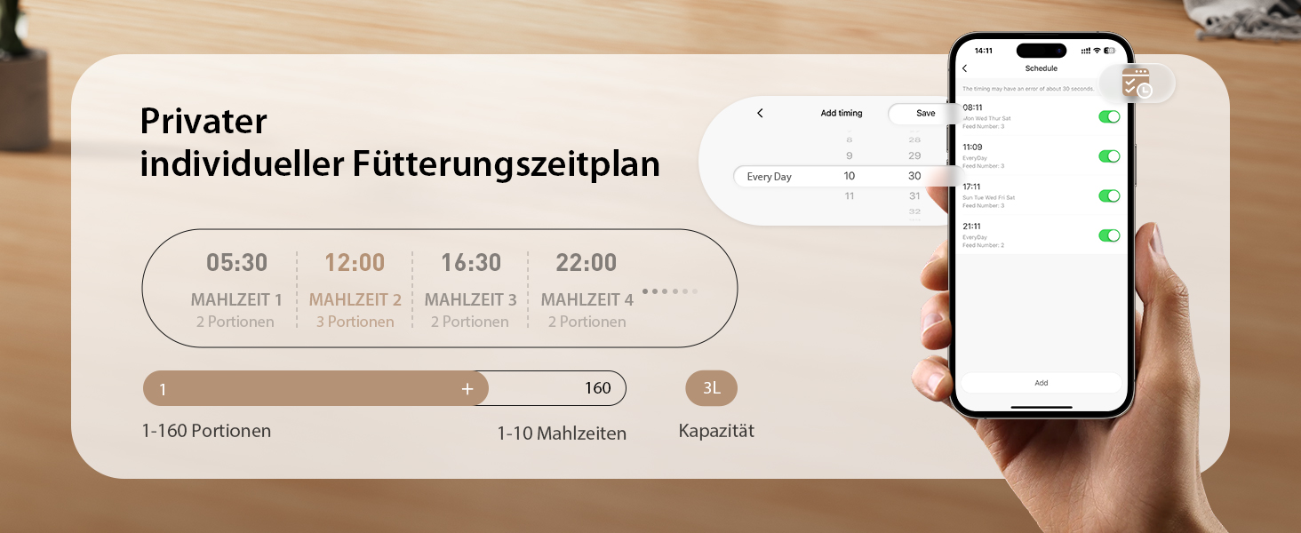 Автомат годівлі для котів та собак IMIPAW з Wi-Fi, 3L, чорний | Програмований диспенсер корму з APP-керуванням, 5G/2.4G, 1-10 прийомів на день