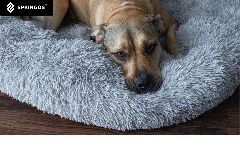 Кругле ліжко для собак Springos з антиковзною основою, 70 см, кремовий колір