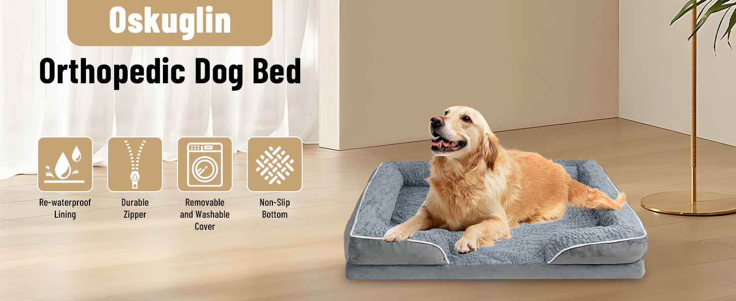 Ортопедичне ліжко для собак з піною-пам'яттю, знімний та пральний чохол, подушка-гніздо, неслизьке підложення та водовідштовхувальне покриття. Ліжко для собак з високим бортиком (XL 107*76 см)