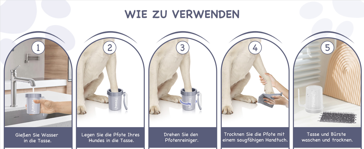 Очисник лап для собак великих порід Tinioey з ручкою | В комплекті 4 рушники та щітка для миття лап | Очисник лап для собак, аксесуари для собак великих порід, середній розмір (сірий)