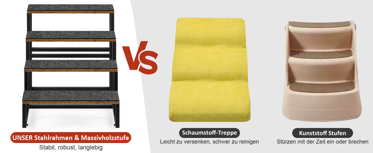 Смусей Сходинки для домашніх тварин: собачі та котячі, 4 сходинки, стабільна конструкція з дерева та металу, протиковзке покриття, для диванів, ліжок, балконів, 60x40x43 см, коричневий