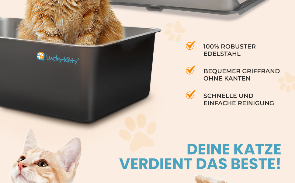 Котлочистка Lucky-Kitty Edelstahl 60x40x20 см з кришкою | XXL, не пропускає запахи, чорна | Котлочистка для котів, не витікає