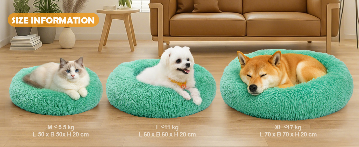 М'яке ліжко для собак та котів, корзина для собак, зручне миється, 70 см, кругла ліжко для собак з плюшу, диван для собак та котів, для маленьких, середніх та великих собак, (Д 50 x Ш 50 x В 20 см, Темно-зелений)