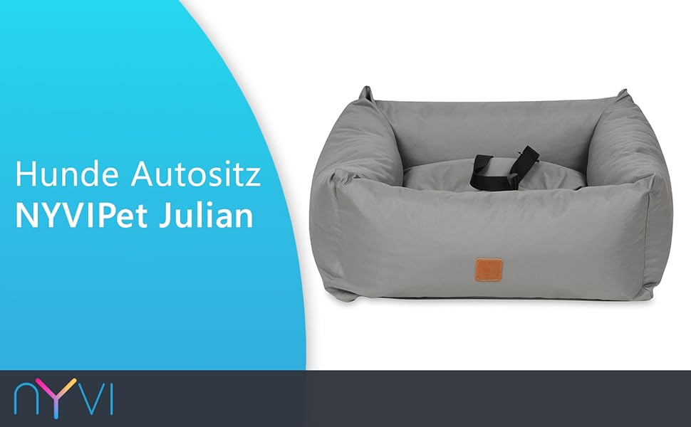 Автомобільний сидіння для собак NYVIPet Julian, 56x51 см, чорний. Водовідштовхувальне, з повідком та кріпленням для авторемня. Підходить для маленьких собак, забезпечує максимальний комфорт. Сертифікат Oeko-Tex Standard 100.