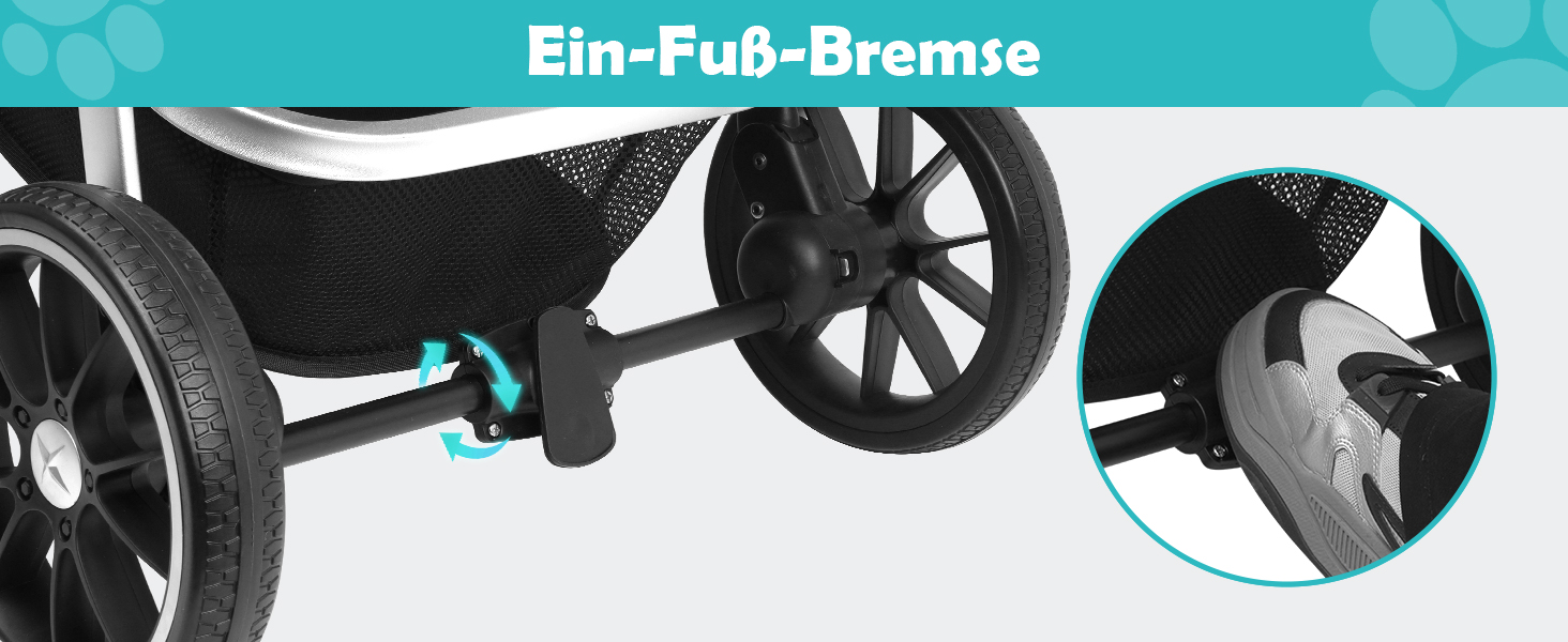 Візок для собак DAISTERN, складаний, до 25 кг, сірий. Легкий алюмінієвий каркас, поворотне EVA-колесо з амортизатором та гальмом, 4-в-1 для прогулянок, міста та ветеринара.