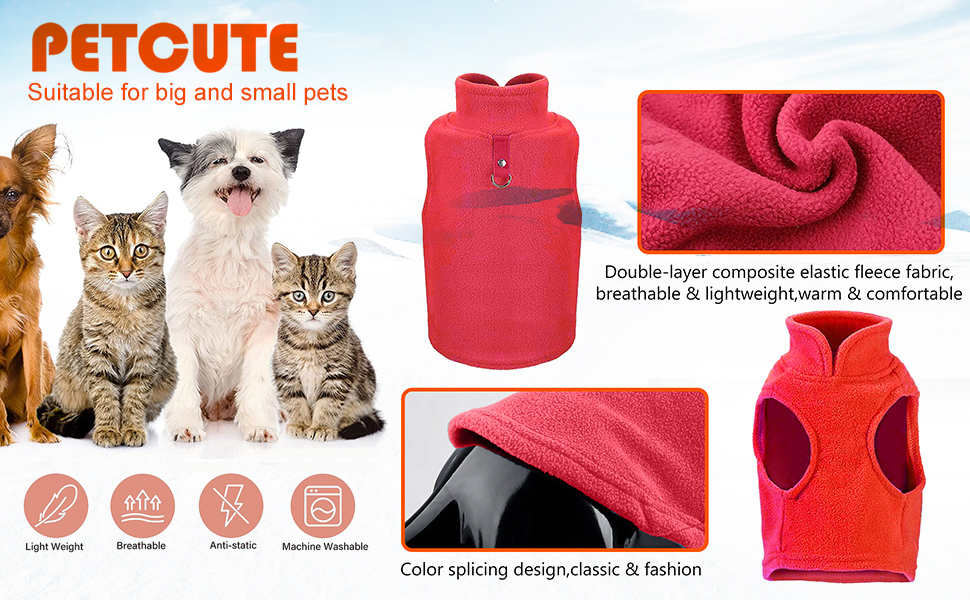 PETCUTE Теплий зимовий пуловер для собак, флісова жилетка для маленьких, середніх та великих собак, жилетка для собак з отвором для повірця, фіолетовий