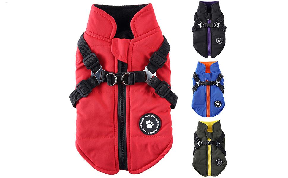 Водонепроникний теплий зимовий одяг для собак: куртка-жилет з шлейкою, утеплена, для цуценят та собак середніх та великих порід, зелений, розмір L