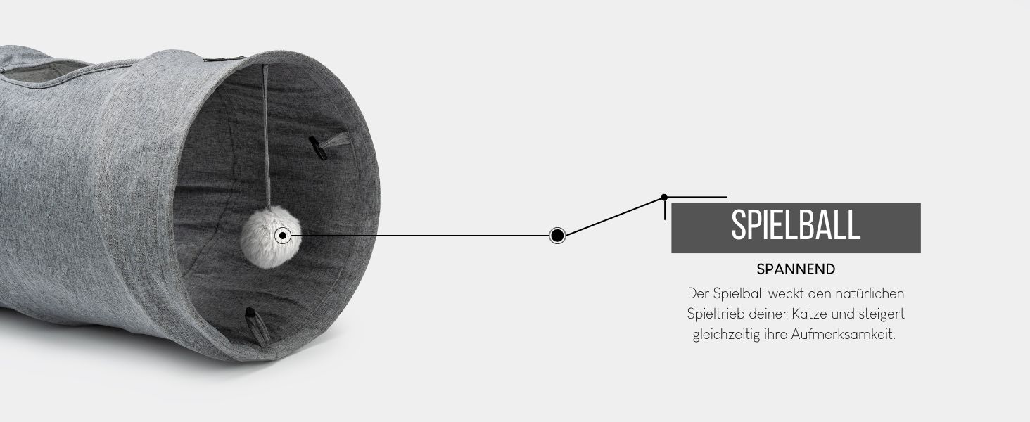 Туннель для котів Lionto з іграшковою кулькою, 30x70 см, розкладний, з матеріалу, що легко чиститься, для котів, міцні іграшки для котів, діаметр 30 см