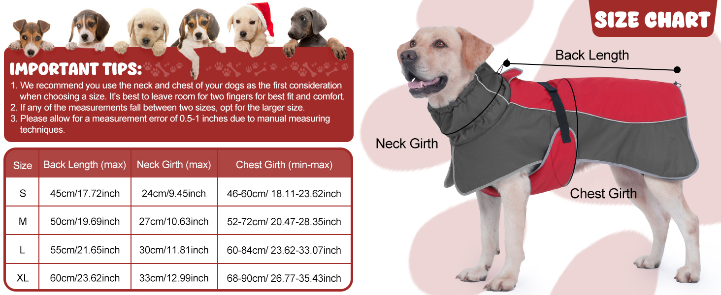 Водонепроникна куртка для собак, світловідбиваюча, вітрозахисна, тепла зимова куртка з м'яким флісовим підкладкою для собак маленьких та великих порід, для активного відпочинку, кемпінгу та походів у холодну погоду, червона (розмір S, спина 45 см)