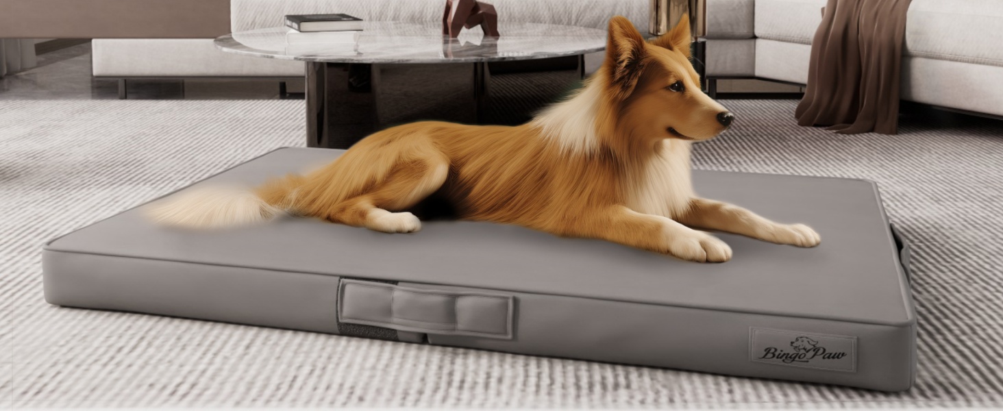 Ортопедичне собаче ліжко BingoPaw: велике, з м'якої PU шкіри, водонепроникне, 110x78x9 см
