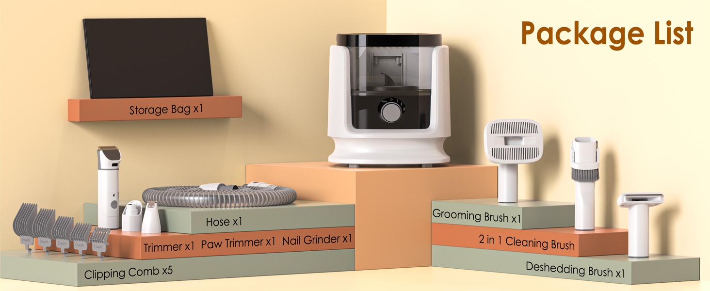 Rywell Професійна машинка для стрижки собак 4L з пилососом, 13000 Pa, 6 насадок для грумінгу, щітка для собак, пилосос для собак з щіткою, тиха