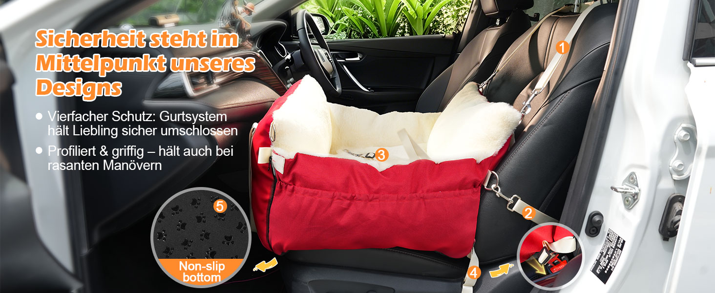 Автокрісло для собак 3-в-1 - переносна ліжко для маленьких собак, з розширеною лежачою поверхнею та м'яким матрацом, для переднього або заднього сидіння, внутрішнє та зовнішнє використання (червоний)