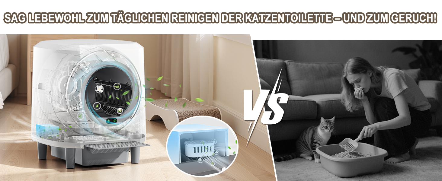 Автоматичний лоток для котів 90л з самоочищенням, контролем запаху, керуванням через додаток та 10 датчиками безпеки. Підходить для кількох котів, білий