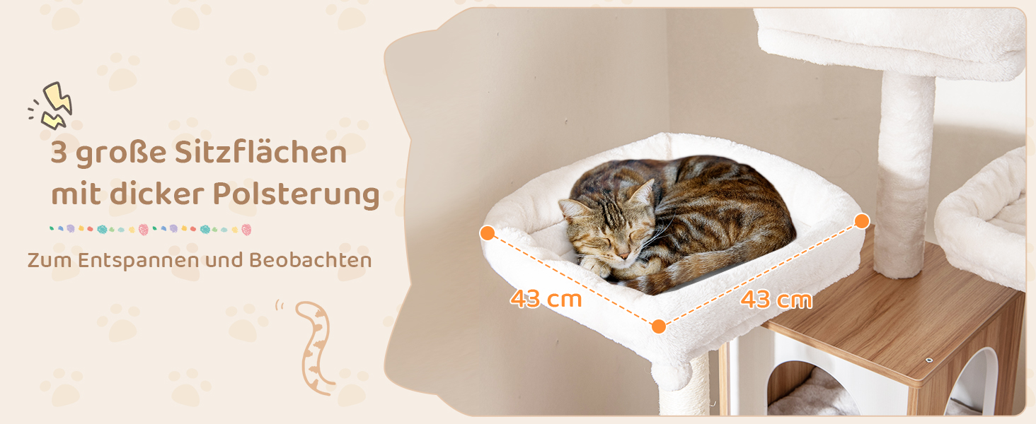 Кігтеточка для котів COSTWAY 168 см, дерев'яна, багатоярусна з будиночком, драбиною, лежаками та іграшками, бежево-коричнева