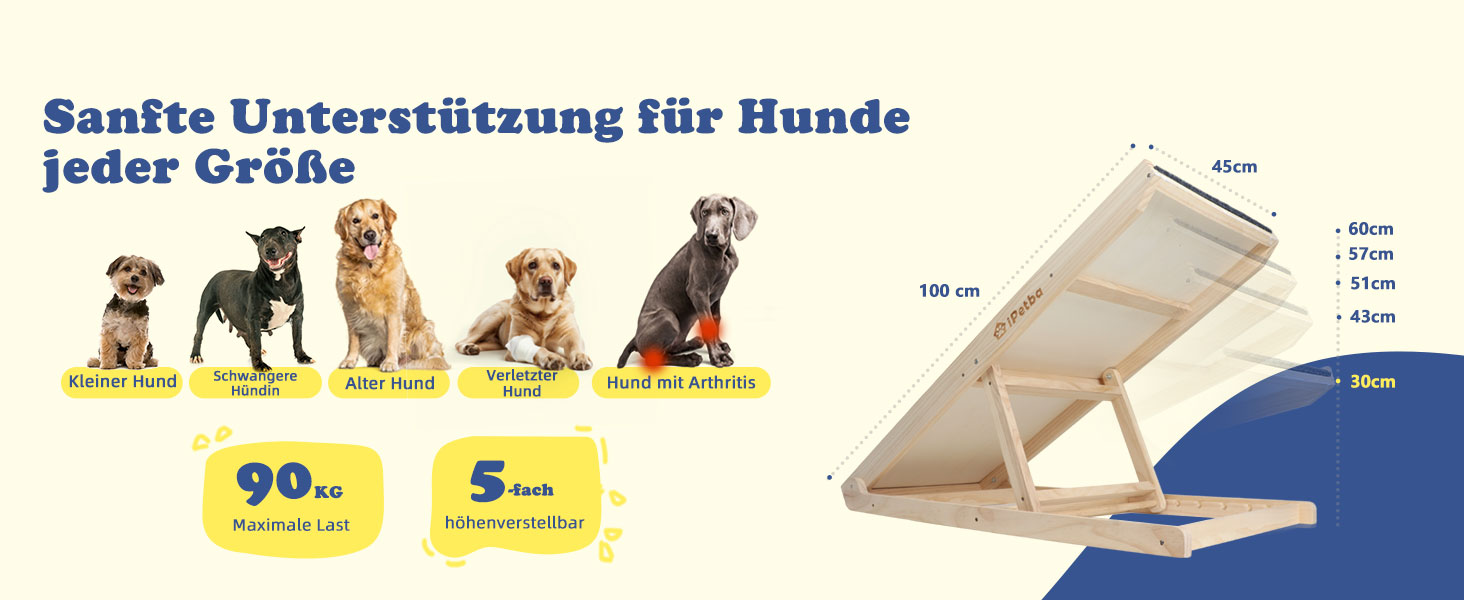 Рампа для собак та котів Hunderampe - складана, регульована, до 90 кг, 30-60 см