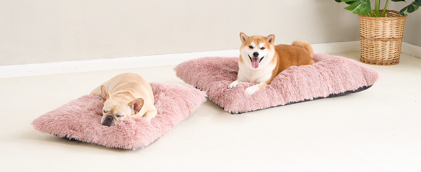 М'яке ліжко для собак EHEYCIGA, великі породи XXL, 120x90 см, рожеве, знімний чохол, неслизьке, з довгим плюшем