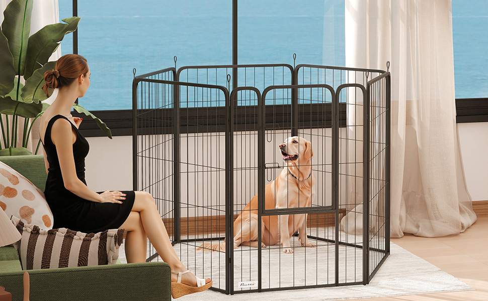PawHut Клітка для цуценят та собак 6-ти кутова, з 6 грат, з дверцятами, захисний тент, 100 см, для дому та вулиці