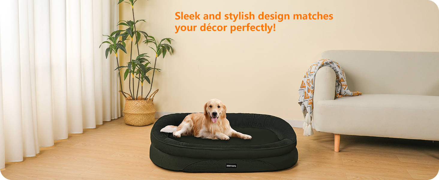Ортопедичне ліжко для собак, ліжко-софа для собак з валиком, неслизьке дно, знімне та пральне, середні та великі породи, 106 x 79 x 17 см, оливковий колір