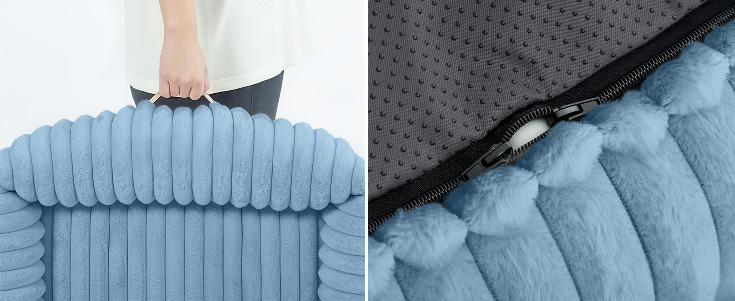 Ортопедичний лежак для собак великих порід, лежанка для собак, м'яка, з підголовником, знімний килимок, з ручками, блакитний, 109 x 76 x 20 см, XL