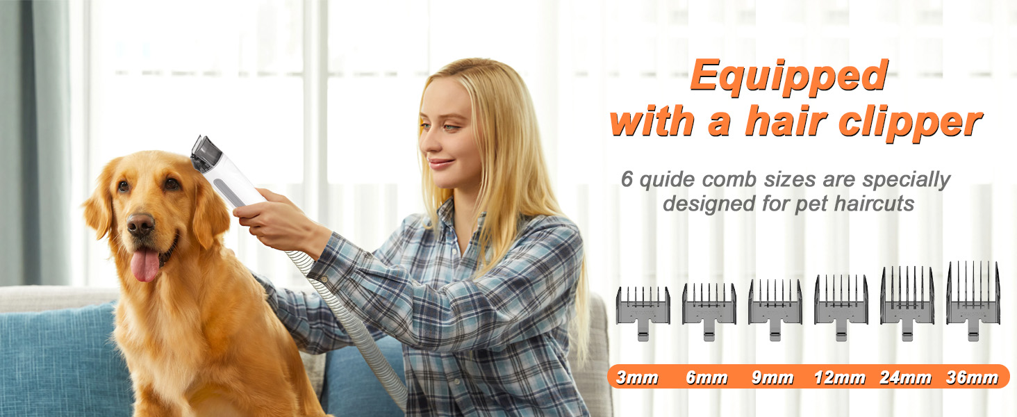 Машина для стрижки собак з пилососом, тиха, для собак та котів. Комплект з 10 інструментів для догляду, контейнер для сміття 2.0 л