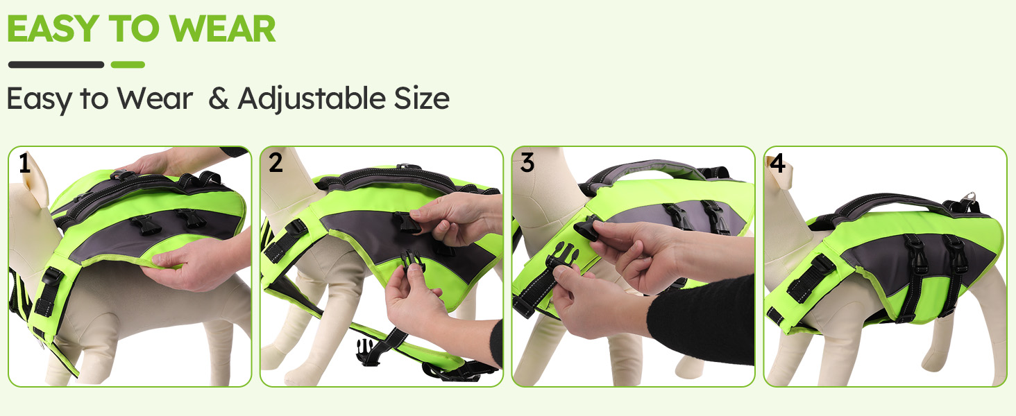 Жилет рятувальний для собак CITEKOILE з ручкою та світловідбиваючими елементами, регульований, для малих, середніх та великих собак, для водних видів спорту, плавання та катання на човні, (S, Зелений)