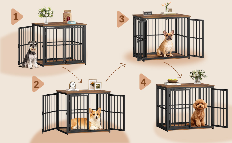 Будиночок для собак 100 см, дерев'яна собача клітка з 3 дверима, вінтажний коричневий, для середніх та великих порід, 100x60x70 см