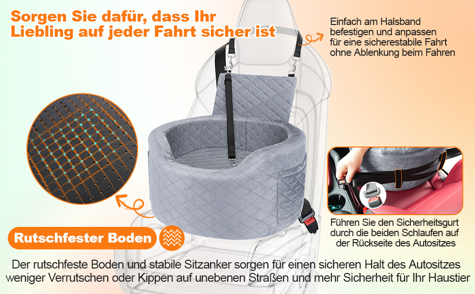 Автокрісло для собак - чорне автокрісло-бустер для маленьких собак з піною Memory Foam 28D, неслизька та вологостійка підкладка, переноска з кишенями для зберігання та ковдрою, сірий 02-Сірий