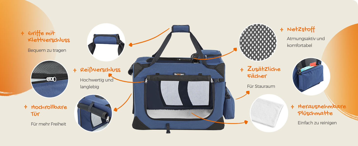 Клітка для собак Feandrea, переноска для собак XL, 81 x 58 x 58 см, з металевим каркасом та ручками, дихаюча, з кишенями