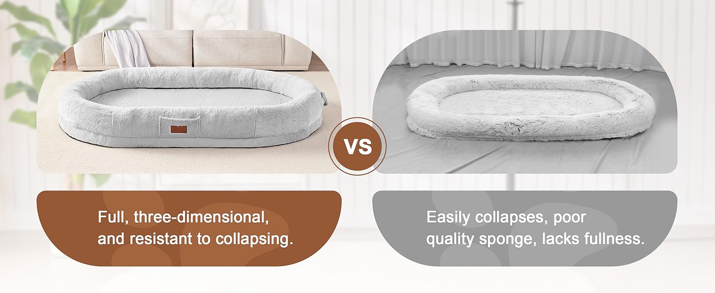 Крісло-ліжко для собак та людей, 180х122х25 см, велике крісло-мішок з ковдрою, овальне ліжко з штучного хутра, знімний великий матрац Memory Foam, сіре